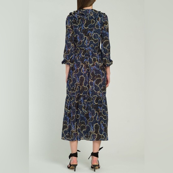 New! Saloni Ginny Midi Silk Crepe De Chine Dress in Cosmo Dancers 💫✨ US 4 NWT! - Picture 6 of 16